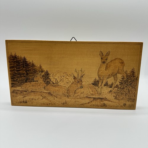 Holzbild brandmalerei wild - holzbild, reh
